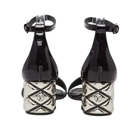 Louis Vuitton Black Patent Leather Silver-tone Sandals 36 sz - Picture 1 of 16